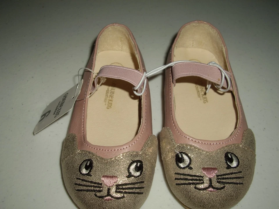 B6 Nuevo Con Etiquetas Niñas Pequeñas Talla 6 OshKosh Kaycie Gatito Zapatos Planos Rosa Dorado Brillante Foto 1 de 4