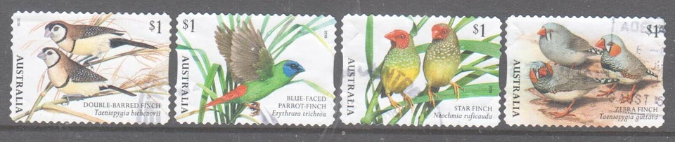 Australia 2018 Finches  used set 4 self adhesive stamps. - Image 1 of 1