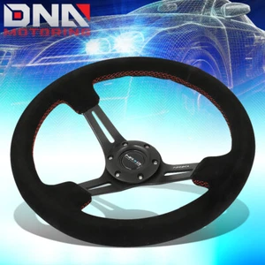 NRG RST-018S-RS 350MM 3" DEEP DISH RED STITCH BLACK SUEDE GRIP STEERING WHEEL - Picture 1 of 5