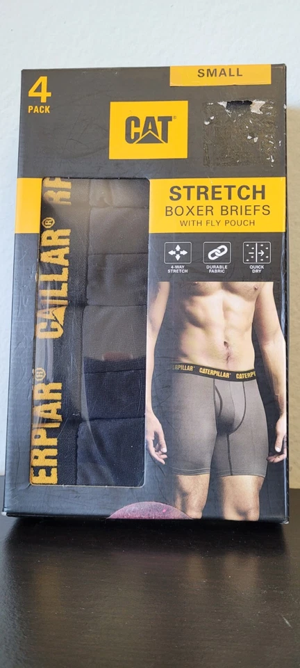 CATERPILLAR S 28-30 Black /Yellow CAT Logo 4 Pk Fly Pouch Boxer Briefs