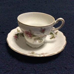 Rose Decoration ●  Demitasse / Small Tea   cup and saucer  ●  Porcelain - Picture 1 of 8