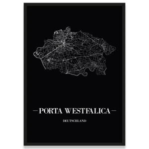JUNIWORDS Stadtposter, Porta Westfalica, Schwarz, Kunstdruck Plan Map - Bild 1 von 7