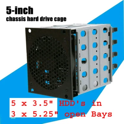 KRI Hard Drive Caddy Cage Rack 3 x 5.25'' Bays to 5 x 3.5'' HDD cage, 6.54" Deep - Image 1 of 4