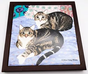De Colección Avon Mimi Vang Olsen Gato Gatito Azulejo Remache Enmarcado Placa Cerámica 7" - Imagen 1 de 7