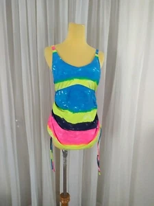 Venus Women Tankini Top Swimwear Size 6 Rainbow Tie Dye Multicolor Print - Picture 1 of 8
