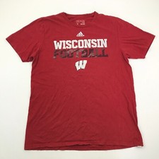 Wisconsin Badgers Shirt Size Large L Red White Tee Short Sleeve NCAA Mens Adidas