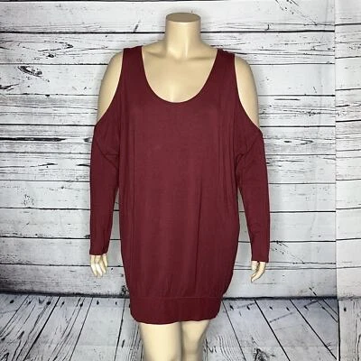 Express NWT Size XL Burgundy Cold Shoulder Rayon Knit Tunic Sweater Dress - Изображение 1 из 4