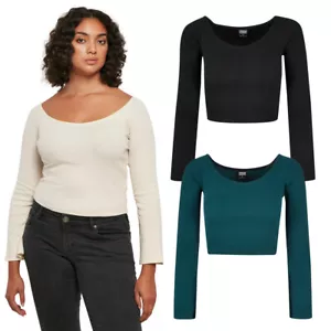 Urban Classics Ladies Short Rib Wide V-Neck Longsleeve Women's Top Long Sleeve - Picture 1 of 20