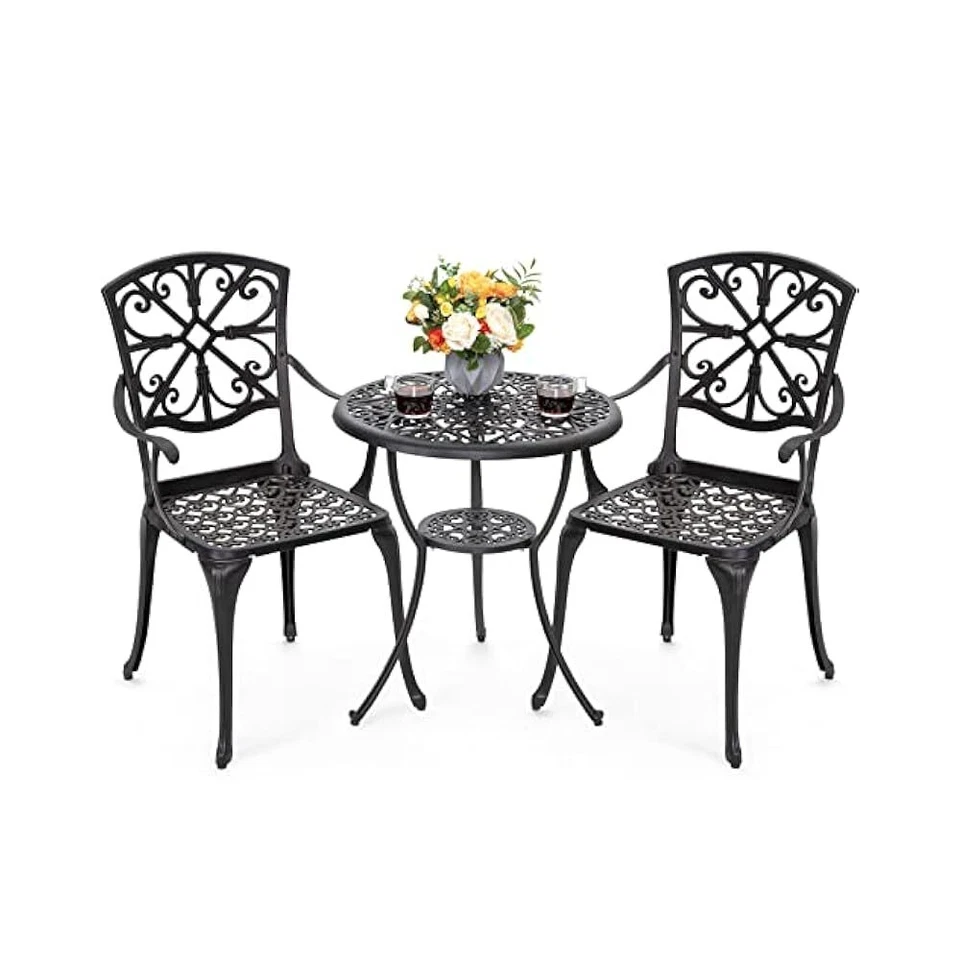 3 Piece Outdoor Bistro Set Cast Aluminum Patio Set Bistro Table Set Rustproof - Image 1 of 4