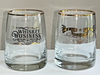 2 vasos grandes de whisky Lowball borde dorado WHISKEY BUSINESS & THE GOOD SH** par Foto 1 de 4