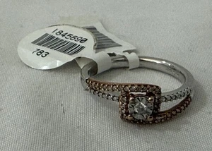 Genuine 1/8 CTW Diamond 10K Rose Gold Sterling Silver Engagement Wedding Ring - Picture 1 of 3