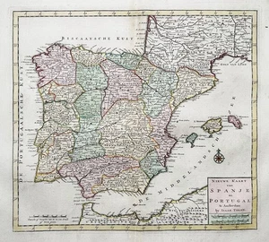 Spanien Portugal Espagne Espana Spain map Karte Kupferstich Tirion 1750 - Picture 1 of 1