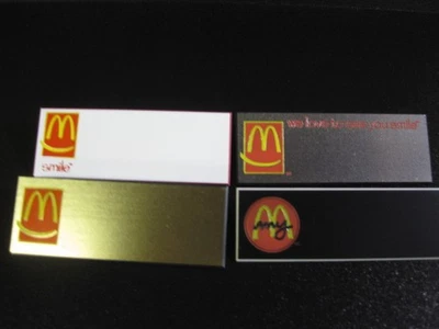 (4) McDONALD'S Uniform employee Name badges! ** RETRO LOGOS! ** SMILE! - Image 1 of 3