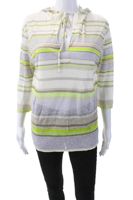 Majestic Paris Womens Linen Striped 3/4 Sleeve Hoodie Top Multicolor Size S - Image 1 of 4