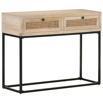 Console Table Bleached wood, natural cane, black steel - Image 1 of 4