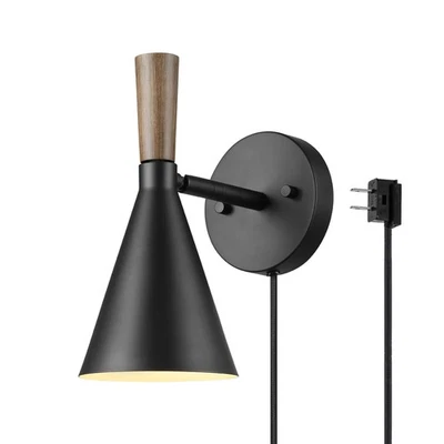 GLOBE Electric 65000101 Plug-in or Hardwire Wall Sconce, Matte Black Finish, ... - Image 1 of 4