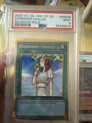 Yu-Gi-Oh! Forbidden Chalice 1st Ed. MAGO EN048 Rare PSA 9 Card Gold Dot Misprint - Image 1 of 2