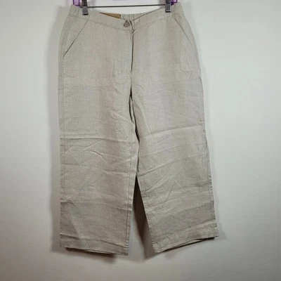 LL Beans Women's Capri Pants 100% Linen Size 10 Cream Pockets Minimalist Coastal - Image 1 of 4
