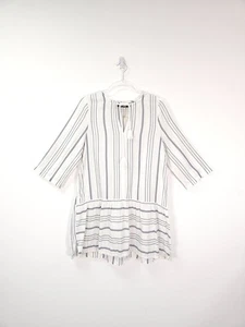 Me+Em Dress Size 8 White Striped Tiered Mini Beach Coverup Cotton Short - Picture 1 of 13