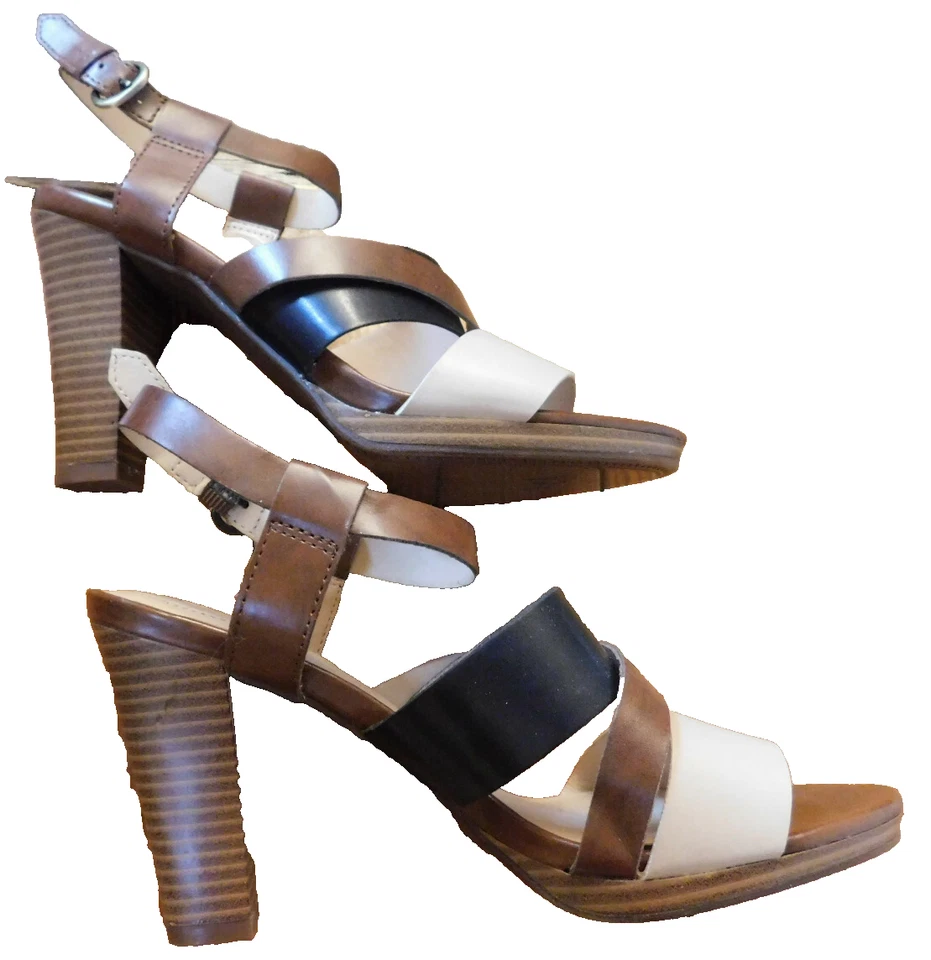 Nickels Jaclyn Sandalia Tiras Punta Abierta 4" Tacones 6.5 Marrón Taupe Negro Usado en Excelente Condición Elegante Foto 1 de 4