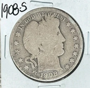1908-S BARBER SILVER HALF DOLLAR ~ ~NICE OLD COIN~ 90% SILVER - Picture 1 of 2