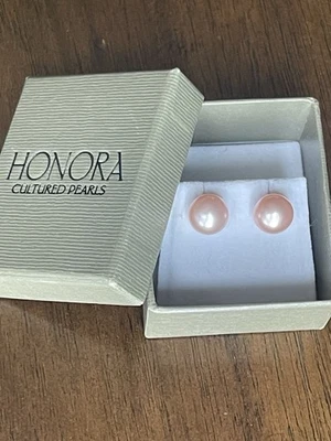 Aretes Honora de plata 925 color rosa melocotón perlas de agua dulce Foto 1 de 4