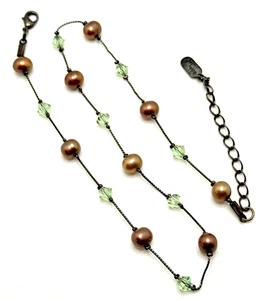 Vintage Dabby Reid echte Perle & grüne Kristall Halskette schwarze Kette 16" - 19" - Bild 1 von 8