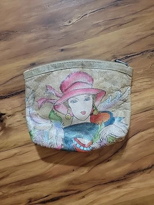 Bolso sin asas vintage de maquillaje de cuero para mujer bonita pintado a mano Emily Ann Foto 1 de 3