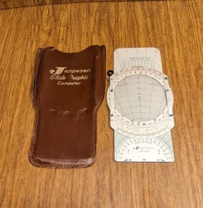 JEPPESEN CSG-2A SLIDE COMPUTER & LEATHER CASE AVIATION VTG - Picture 1 of 7