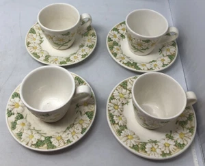Vintage Poppy Trail Cup & Saucer set 4 Antique Daises Handpainted Granny Cottage - Picture 1 of 13