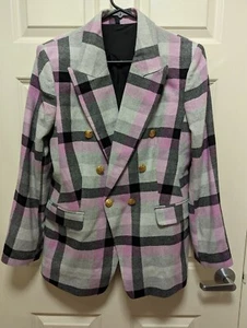 Damen Schuljungen Blazer Stewart Tartan kariert Wollmischung grau Größe 14 - Bild 1 von 13