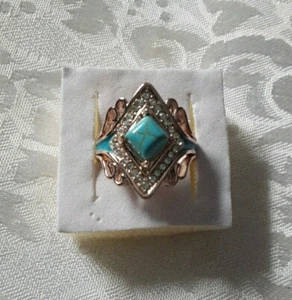 Simulated turquoise double chevron ring, size 7 - Picture 1 of 4