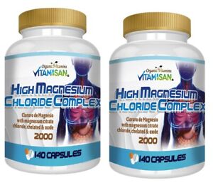 Magnesium Chloride (Cloruro de Magnesio) 2000 mg 280 capsules- 2 bottles