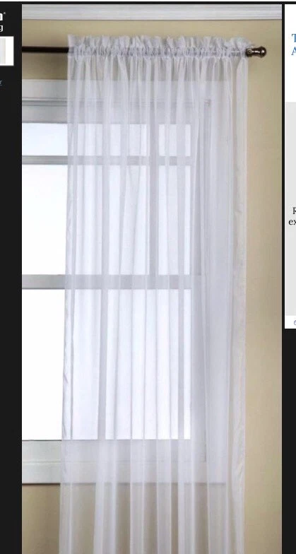Sheer Curtain Rod Pocket 1 Panel Brylane Home 60'' x 84'' Long Melody White NEW - Image 1 of 3