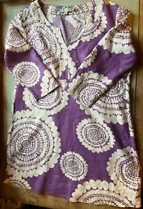 Boden 100% linen purple tunic dress, sz 18, VGC, retro op art print kaftan - Picture 1 of 17