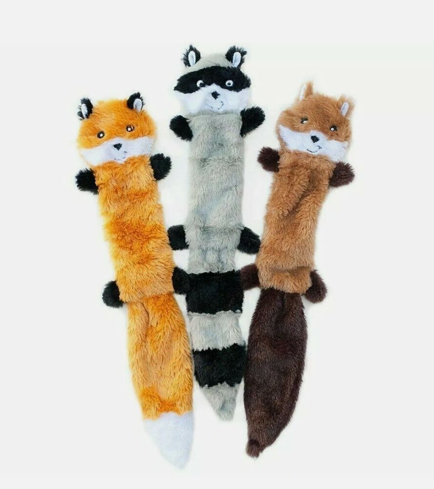 Fox, Raccoon, and  Peltz NO Stuffing Squeaky Plush Dog Toy, ZippyPaws Skinny 14"