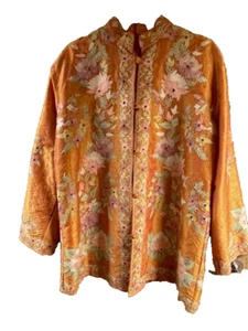 Vintage Boho Kashmiri Crewel embroidered raw silk Jacket, size 14 - Picture 1 of 7