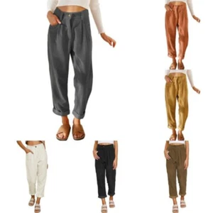 Womens High Waist Corduroy Straight Leg Pants Loose Comfy Trousers with Pockets - Picture 1 of 18