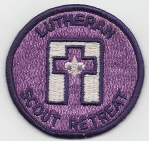 Patch Lutheran Scout Retreat Boy Scouts of American BSA Cross Purple Round 3" - Picture 1 of 3