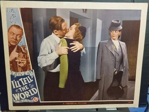 Lobby Card 1945 I'LL TELL THE WORLD Lee Tracy Brenda Joyce unapproved kiss