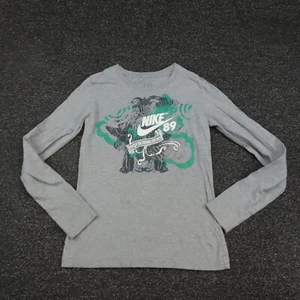 Nike Shirt Girls Medium Gray & Green Long Sleeve Breathable Casual Youth - Picture 1 of 9