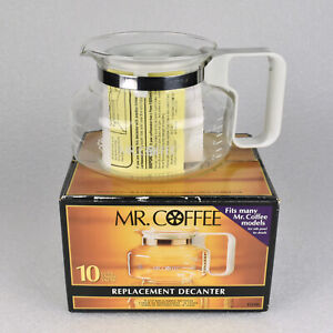 Mr. Coffee 10 Cup Glass Replacement Decanter TD10 White w/ Two Lid Styles