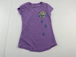 Justice Youth Girls Size 7 Short Sleeve T-Shirt Purple Glitter Laughing Emoji - Picture 1 of 5