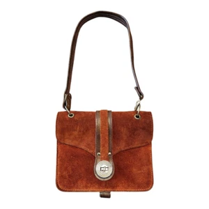 Borsa a tracolla vintage fatta a mano in camoscio e pelle chiusura a torsione festival bohemien retrò - Foto 1 di 8