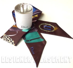 DIOR "H" for HATS pattern ABCDIOR MITZAH skinny 2-sided Silk scarf NIB Authentic - Picture 1 of 6