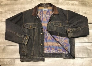 Honors Southwestern Aztec Denim Jean Barn Trucker Jacket Coat Vintage Size Large - Picture 1 of 12