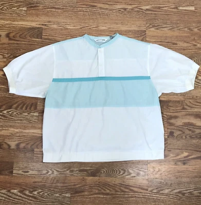 Camisa De Colección Pierre Cardin Para Hombres XXL Blanca Verde azulado Manga Corta Cuello Mandarín Años 70-80 Foto 1 de 4