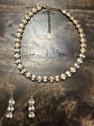 Gold Tone Sparkly Rhinestone Set: Choker Necklace and Matching Pierced Earrings