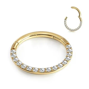 BodyBonita Hinged 14K Solid Gold Nose Rings Hoops - 16G Septum Rings CZ Click... - Picture 1 of 6