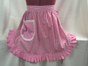 BRAND NEW VINTAGE 50's STYLE HALF APRON / PINNY - PINK & WHITE GINGHAM - Picture 1 of 5